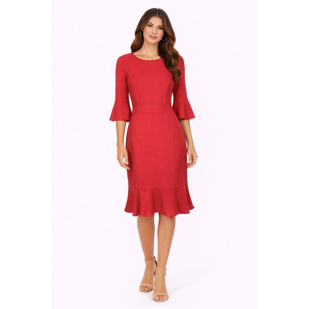 White House Black Market Red Bell Sleeve Dress EUC Size 2